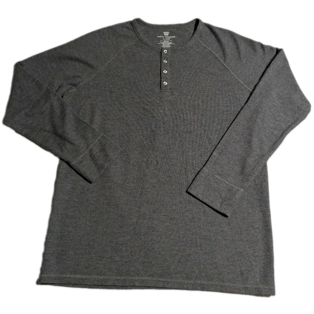 Mack Weldon Waffle Henley Mens XL Gray Merino Wool Blend Thermal Long Sleeve